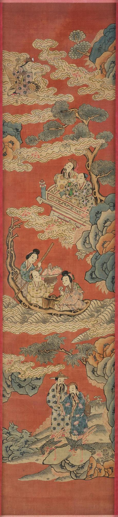 A set of four kesi panels depicting Xiwangmu and the daoist Immortals, late Qing dynasty.