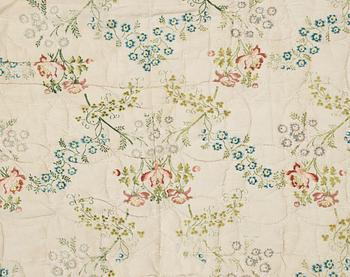 SILK BED COVER, quilted. Probably Swedish 18th century. 193 x 170 cm.