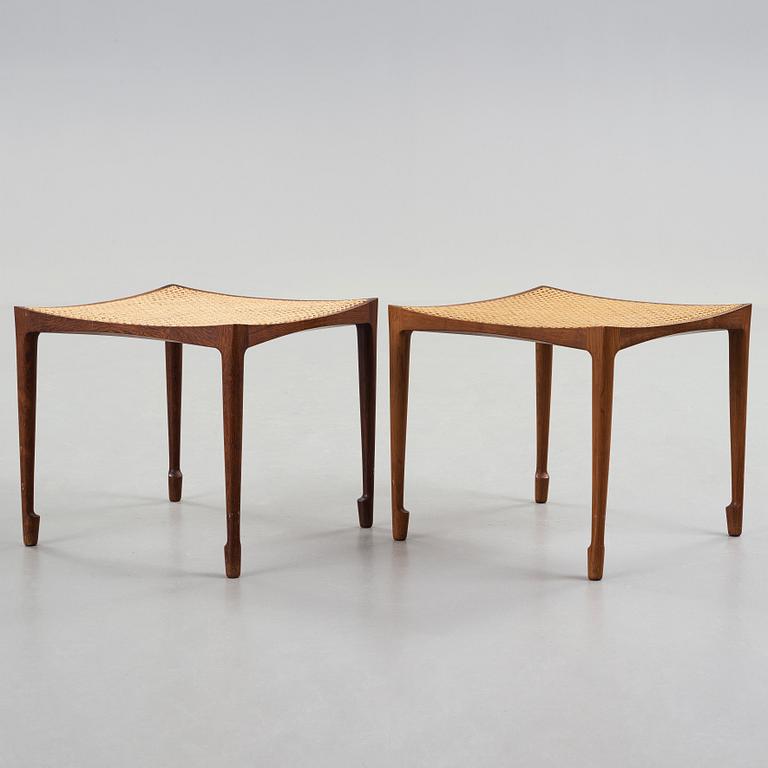 Bernt Petersen, a pair of palisander and rattan stools, Wørts Møbelsnedkeri, Denmark ca 1960.