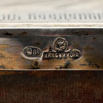 A Russian 19th century silver-gilt icon, marks of Ivan Chlebnikov, Moscow 1908-1917. Imperrial Warrant.