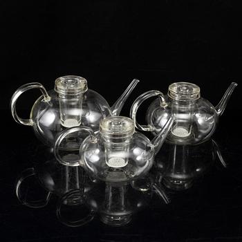 WILHELM WAGENFELD, 3 tea pots, Jenaer Glaswerk, Schott & Gen, Germany.
