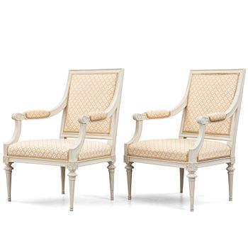 76. A pair of Gustavian late 18th century armchairs by M. Lundberg (master in Stockholm 1775-1802).