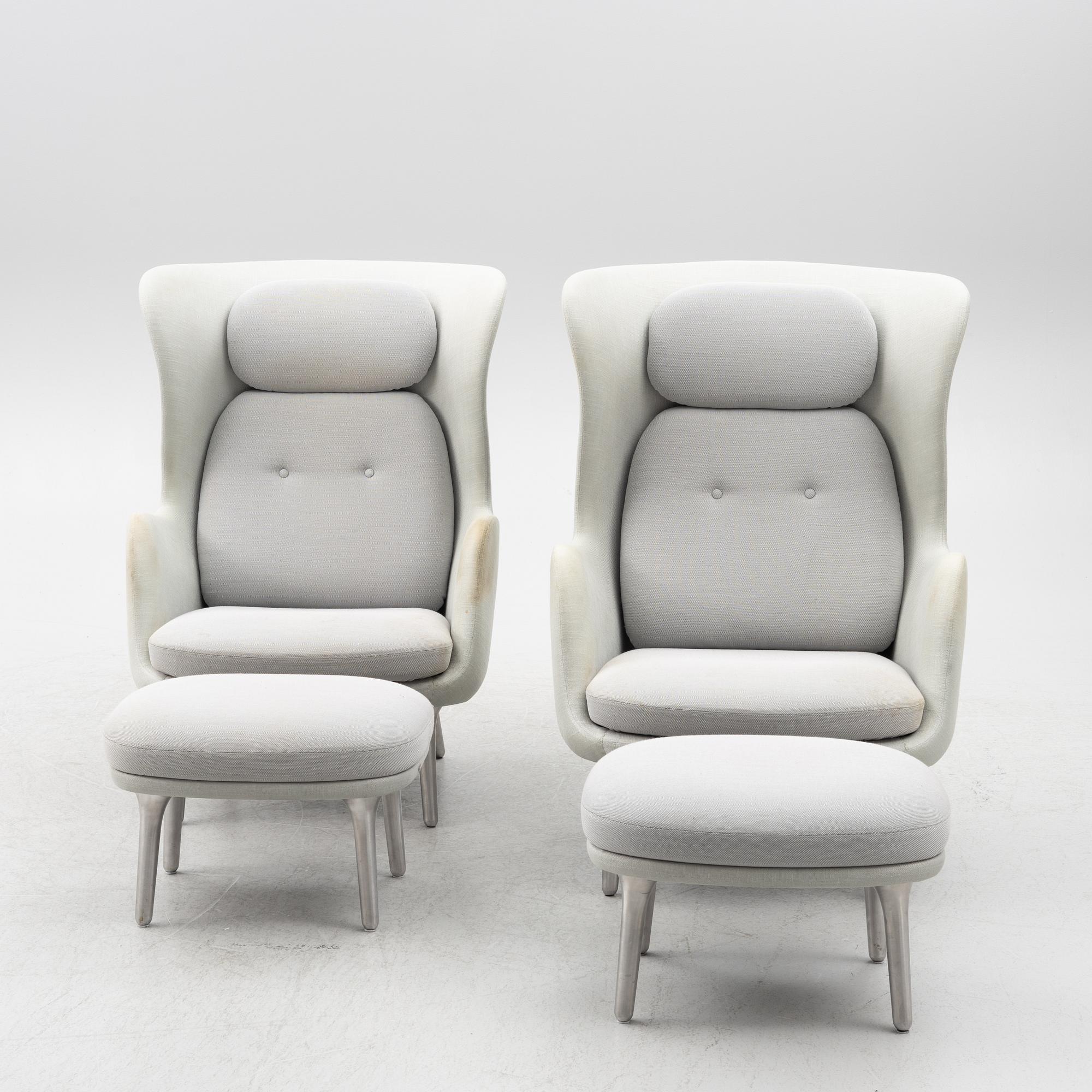 Jaime Hayon, a pair of 'Ro' lounge chairs with footstools, Fritz Hansen.