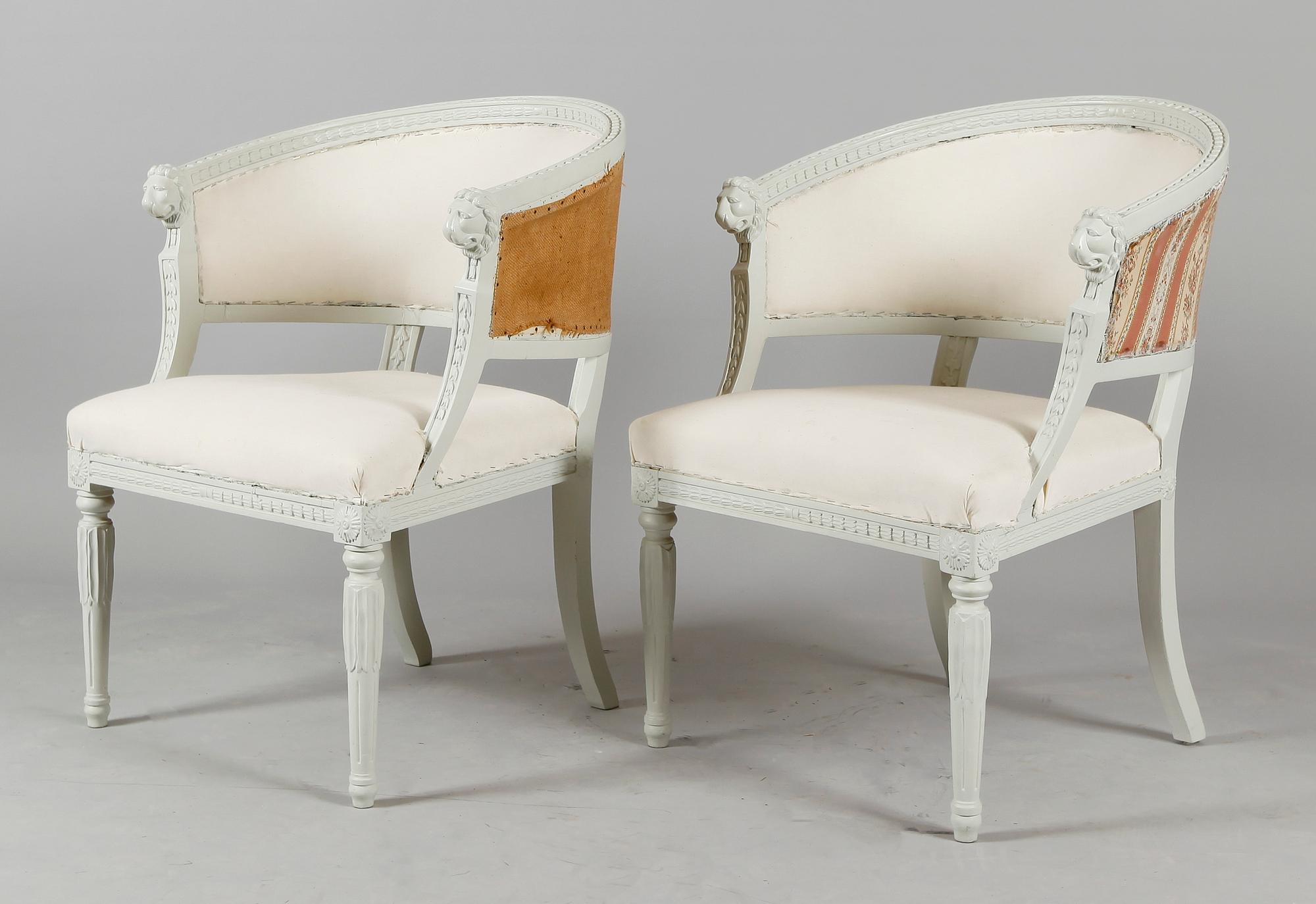 BALJFÅTÖLJER, 1 par, herrgårdstillverkning, empirestil, 1800-/1900-tal.