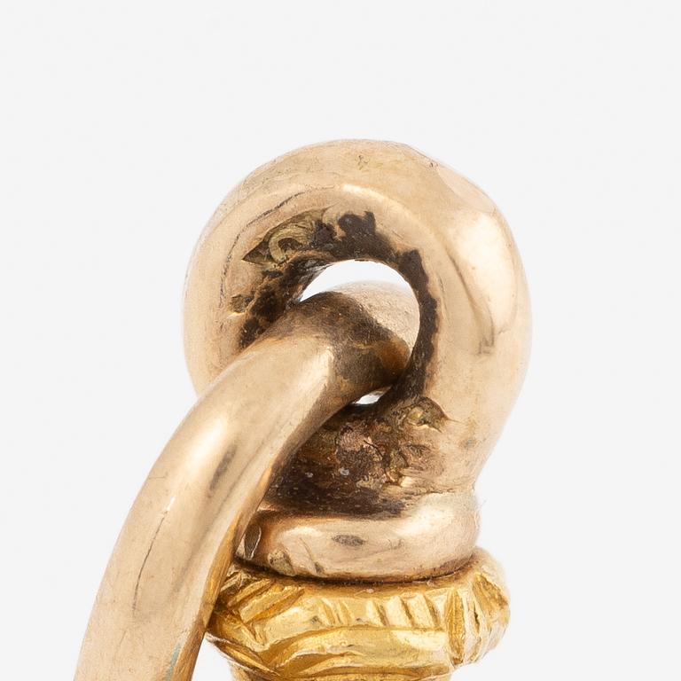 Pendant, 14K gold with pearls, turquoises, old-cut diamonds, and amethysts.