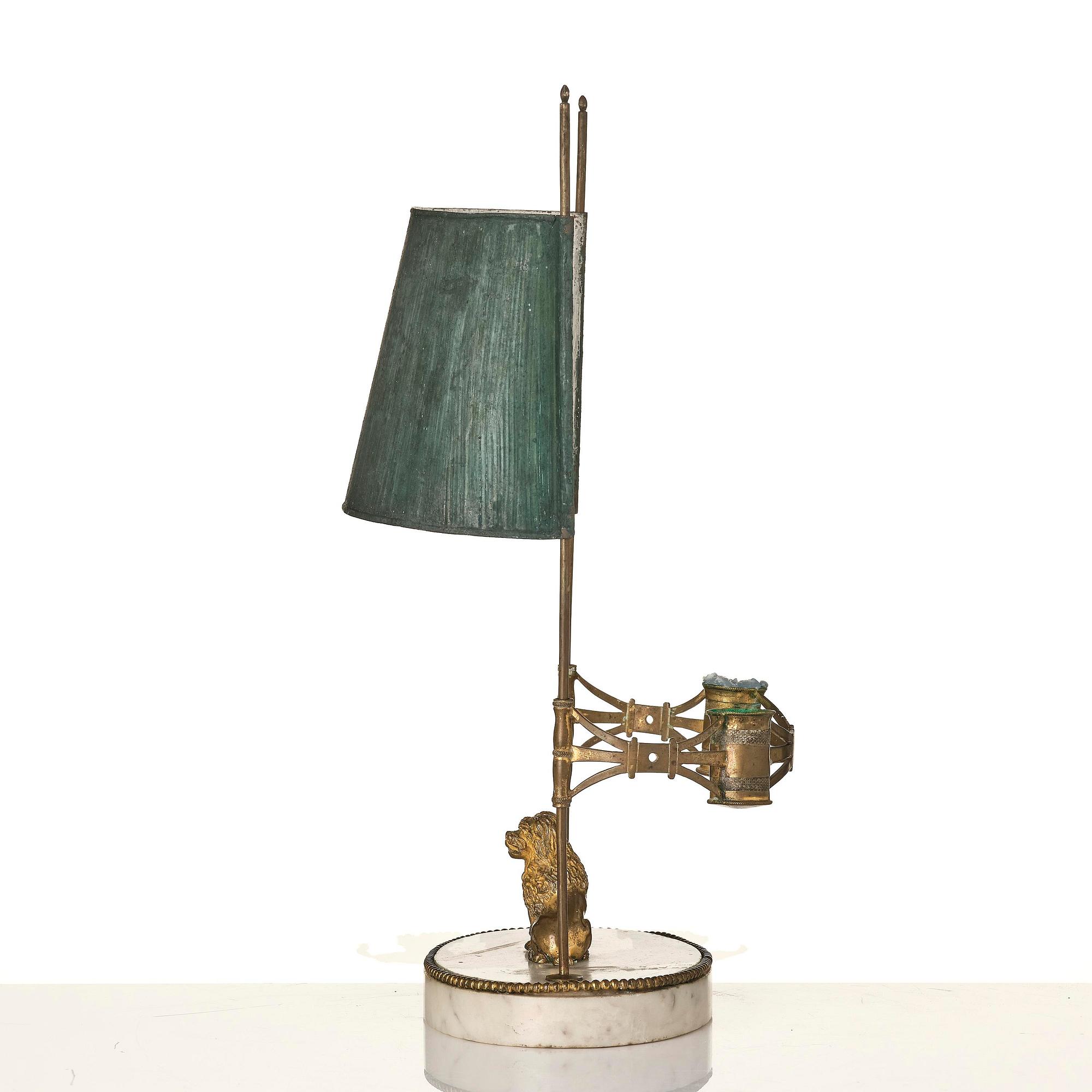 A late gustavian marble and gilt brass two-light reading lamp, late 18th century.