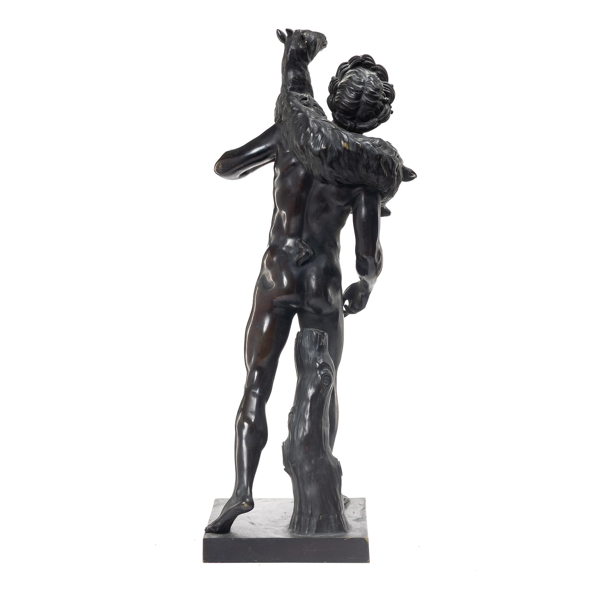 Sculpture, bronze. Faun with lamb. After a Roman model, 20th century.