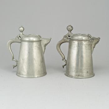 Two pewter tankards, one by Carl Petter Eckerström, Västerås 1833.