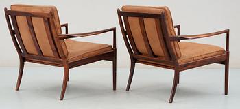 A pair of Ib Kofod Larsen 'Samsö' palisander armchairs by OPE Möbler, Sweden, 1960's.