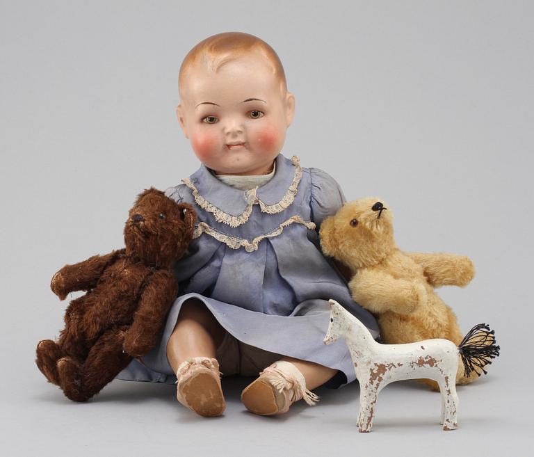 PARTI LEKSAKER, 4 st, bl a Steiff, 1900-talets första hälft.