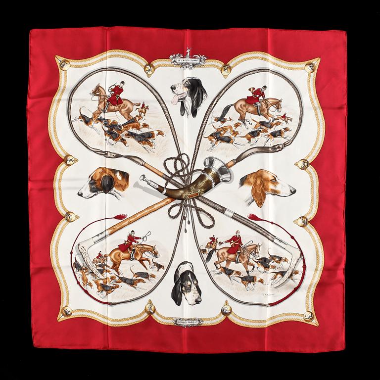 A silk scarf by Hermès, "Le Laisser courre".