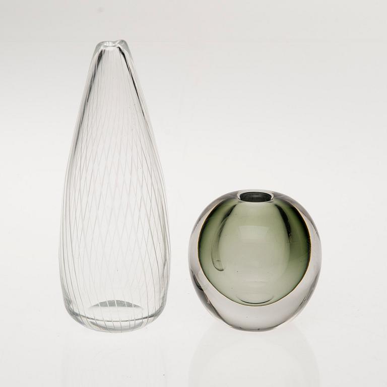 VASER, 2 st, glas, signerade Tapio Wirkkala Iittala.