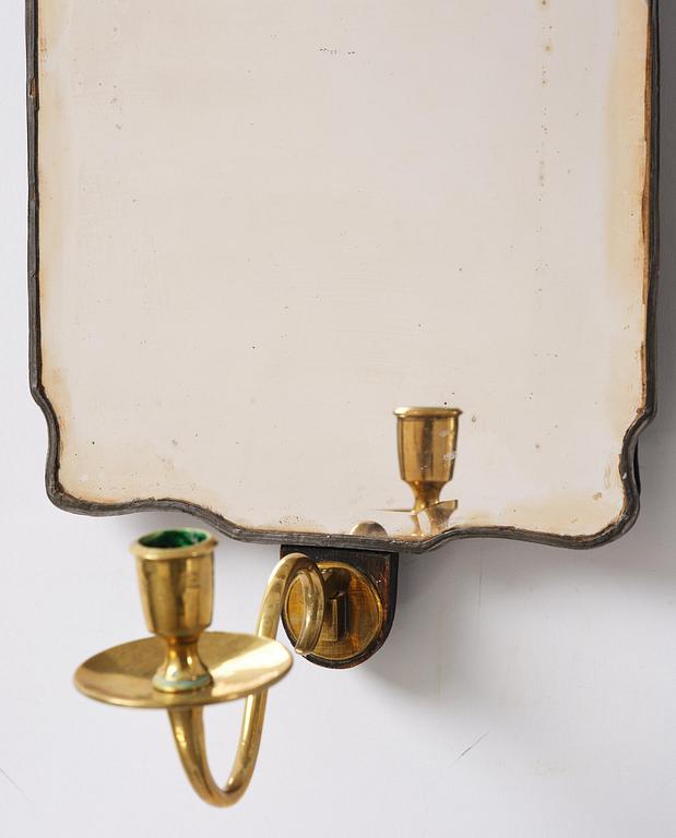 A pair of Gustavian engraved glass one-branch girandole mirrors by N. Meunier (master in Stockholm 1754-97).