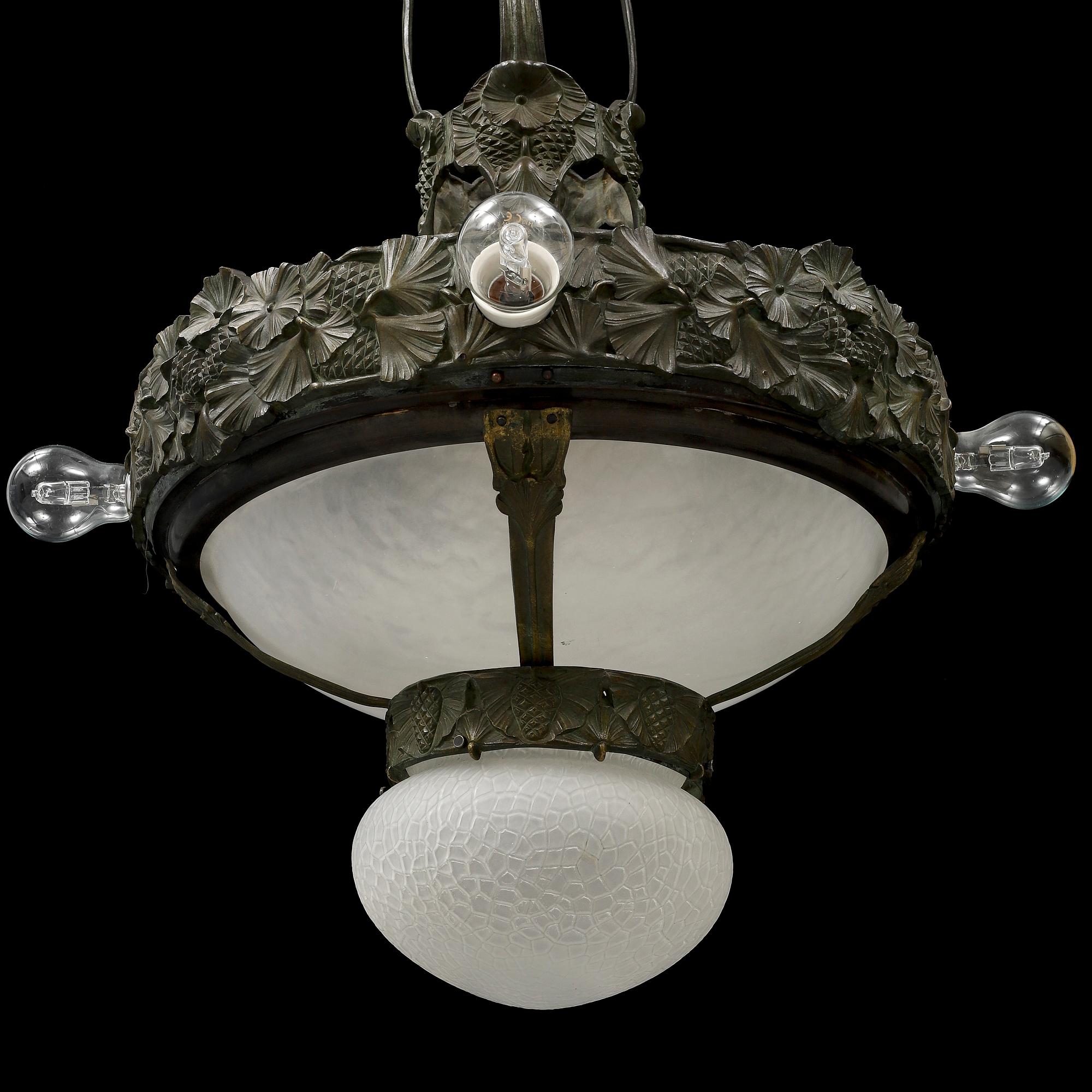 BÖHLMARKS LAMPFABRIK, a Swedish Art Nouveau brass ceiling light, 1907-24, possibly by Alice Nordin, Stockholm 1907-1924.