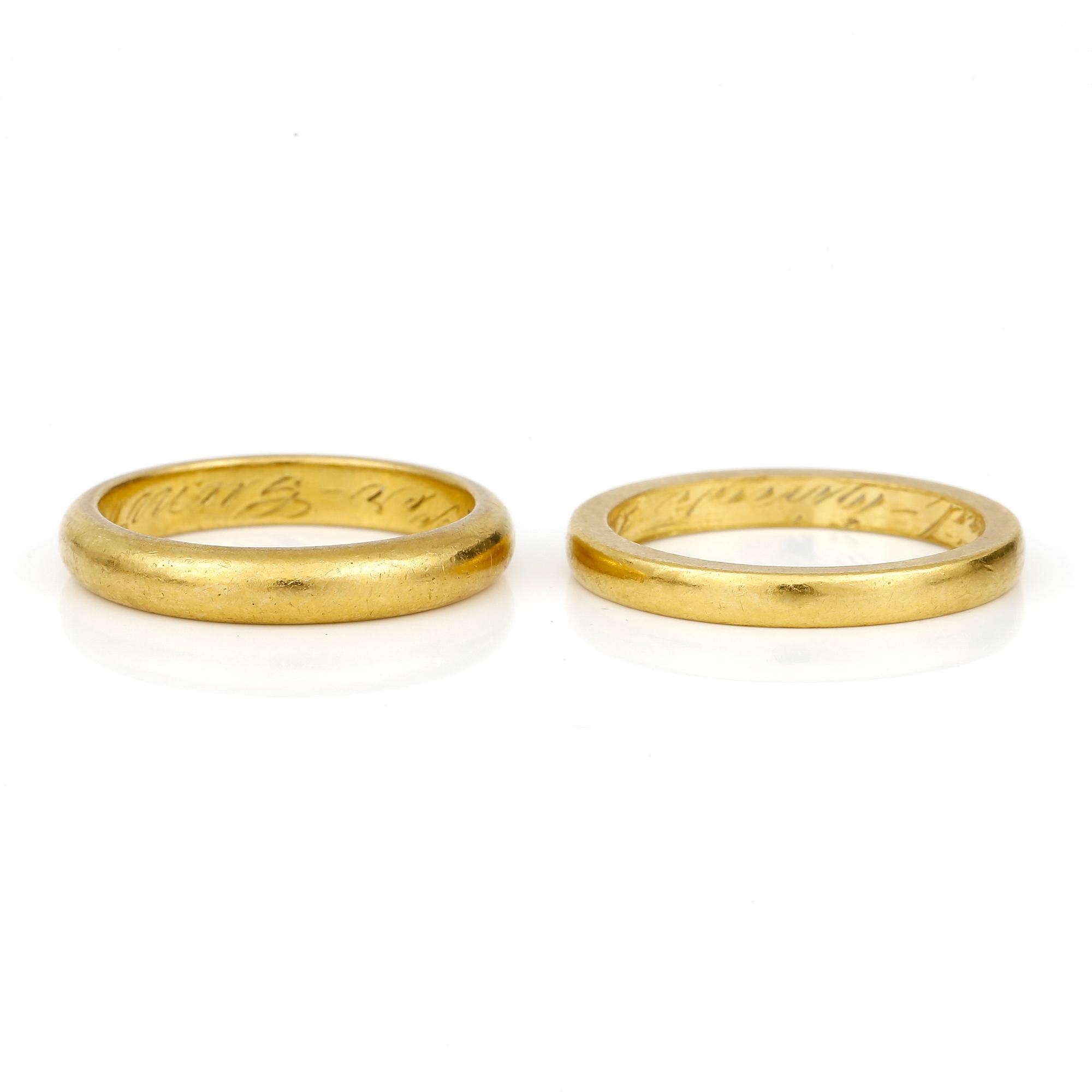 RINGAR, 2 st, 23K guld, Sverige, 1900-talets första hälft.