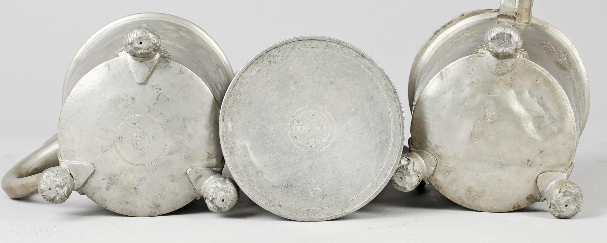 STOP, 3 st, tenn, otydliga mästarstmäplar, 1800-tal.