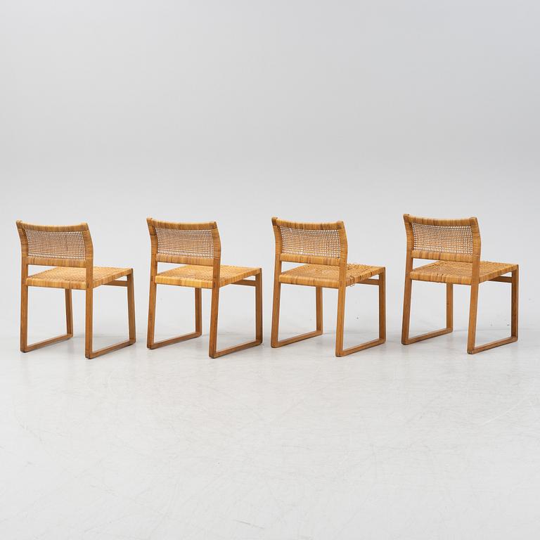 Børge Mogensen, four 'BM61' rattan and oak chairs.