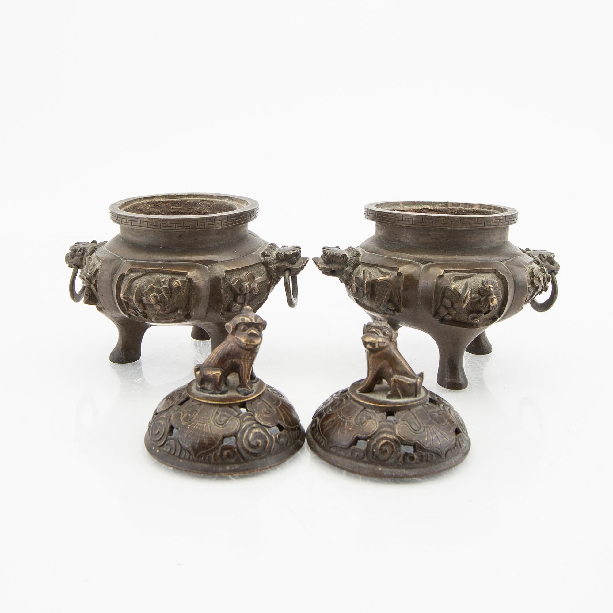 A pair of early 1900s bronze censers.
