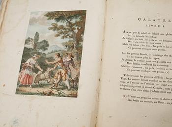 BOK, "Galatée, roman pastoral; imité de Cervantes", M de Florian, med 4 färggravyrer av M. Monsiau, Paris 1793.