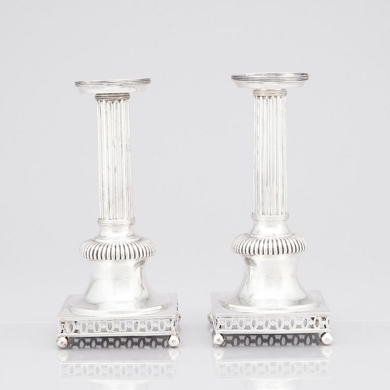 A pair of Swedish 18th century silver candlesticks, mark of Petter Eneroth, Stockholm 1800.