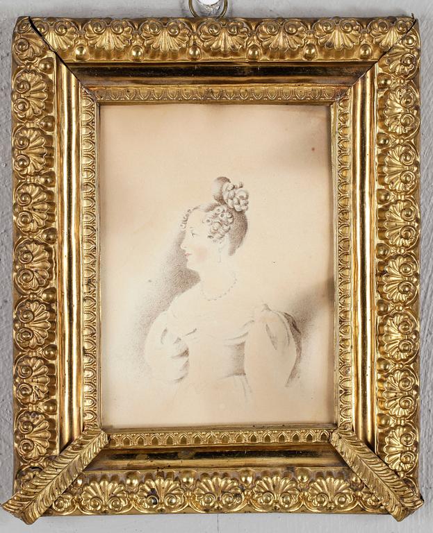 FREDERIKA BREMER, akvarellerad teckning, monogramsign, 1800-talets första hälft.