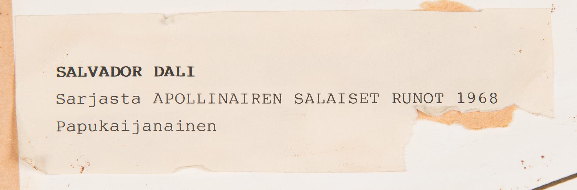 Salvador Dalí, "Femme au perroquet" sarjasta "Poèmes secrets d'Apollinaire".