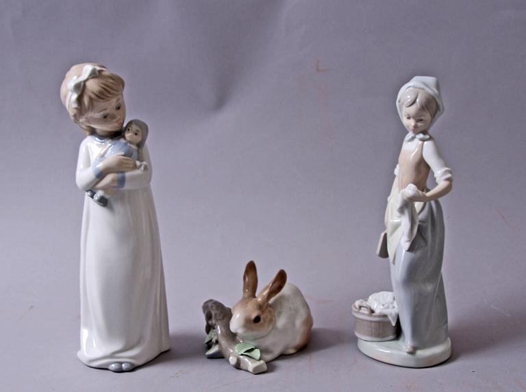 FIGURINER, 3 st, porslin, Lladro, NAO, Zaphiv, Spanien.