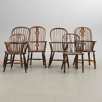 Windsor chairs, 6 pcs, 19th century.