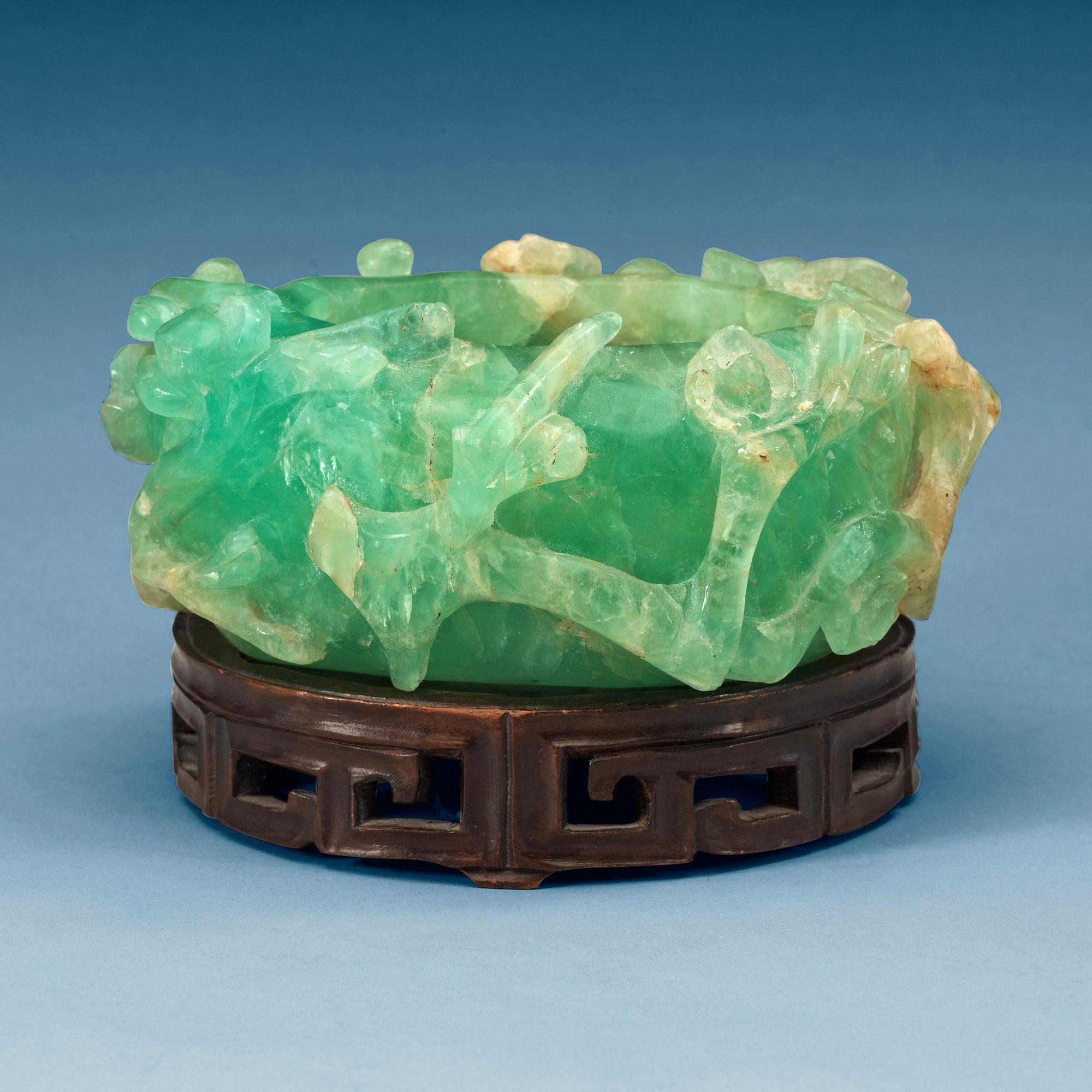 A Chinese green stone brush pot, first part of 20th Century.