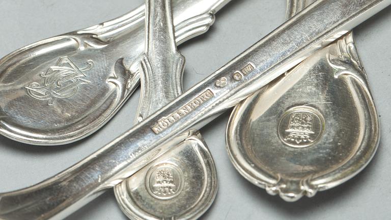 BESTICKSDELAR, 12+12+12+1. Silver mestadels 1910, Möllenborg "Prins Fredrik". Ca 2000 g.