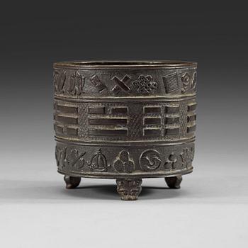 RÖKELSEKAR, brons. Ming dynastin, 15/1600-tal, med inristat fyra karaktärers Hu Wenming märke.