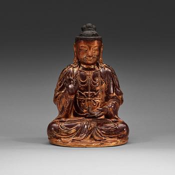 BUDDHA, lackerat trä.  Ming dynastin (1368-1644).