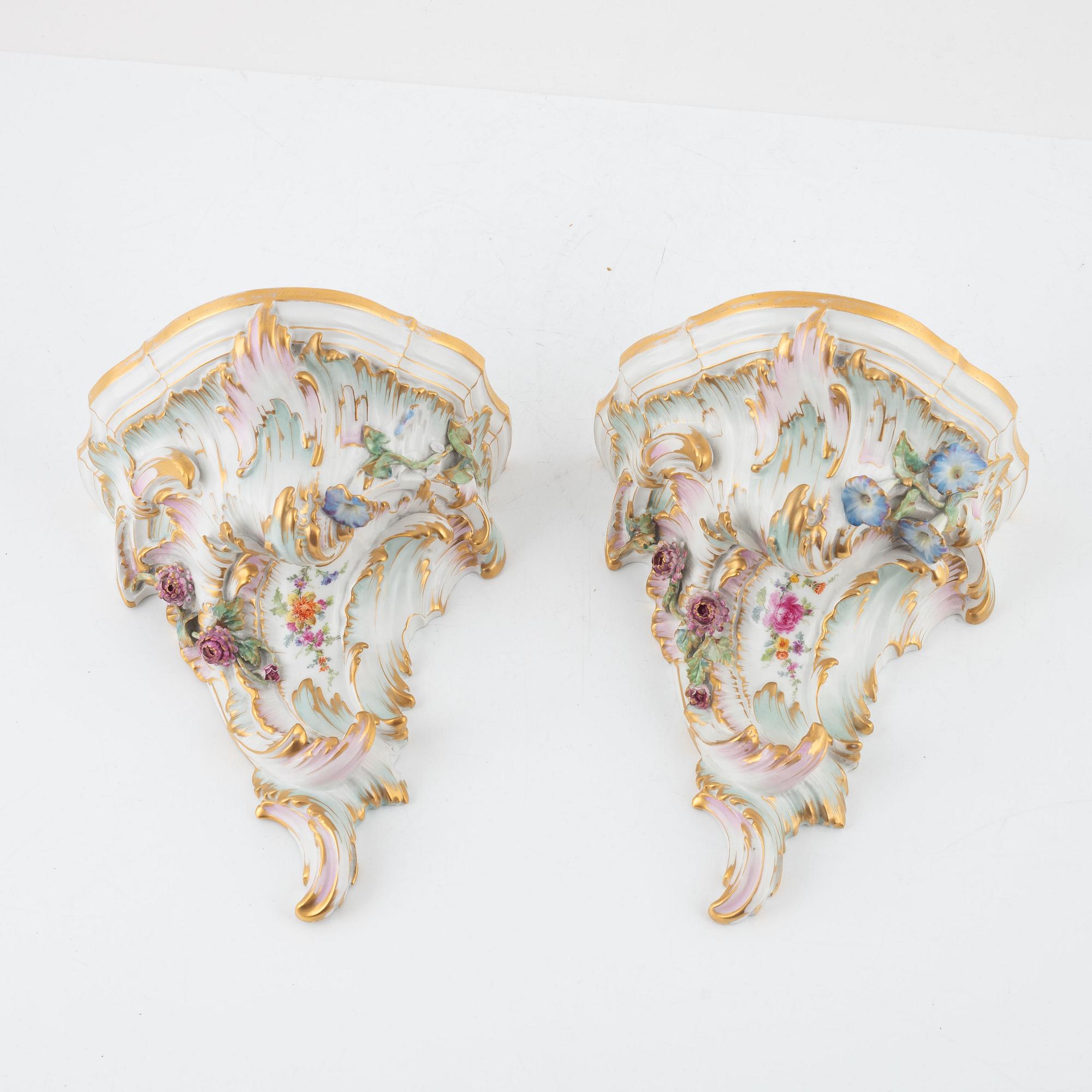 A pair of porcelain wall brackets, Königliche Porzellanmanufaktur (KPM), Berlin, circa 1900.