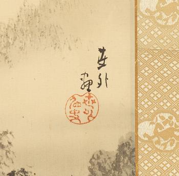 A Japanese scroll painting, ink and colour on paper, signed Koseki (1807-1884).