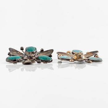 Two brooches, silver, one by Rey Urban, flower-shaped.