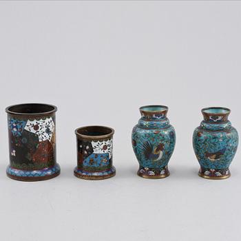 PARTI CLOISONNÉ, 5 st, orientaliska, 1900-tal.