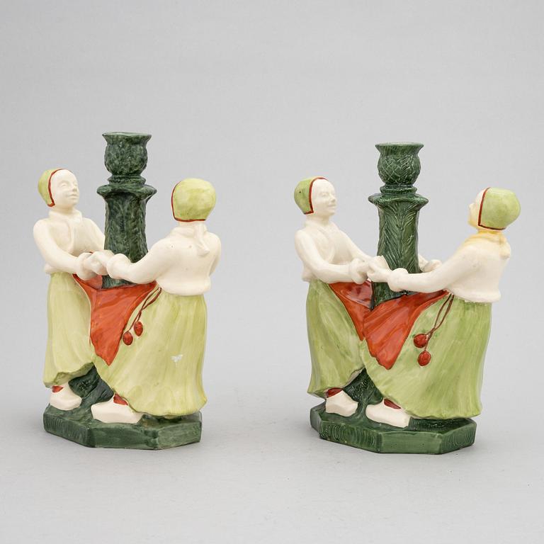 Hilma Persson-Hjelm, ljusstakar, ett par, flintgods, Rörstrand, 1900-talets början.