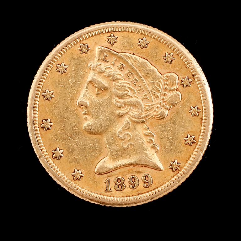 GULDMYNT, 5 dollar, USA, 1899. Vikt ca 8 gram.