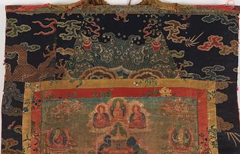 Thangka, grön Tara, tusch och färg på duk. Tibet, 1800-tal.