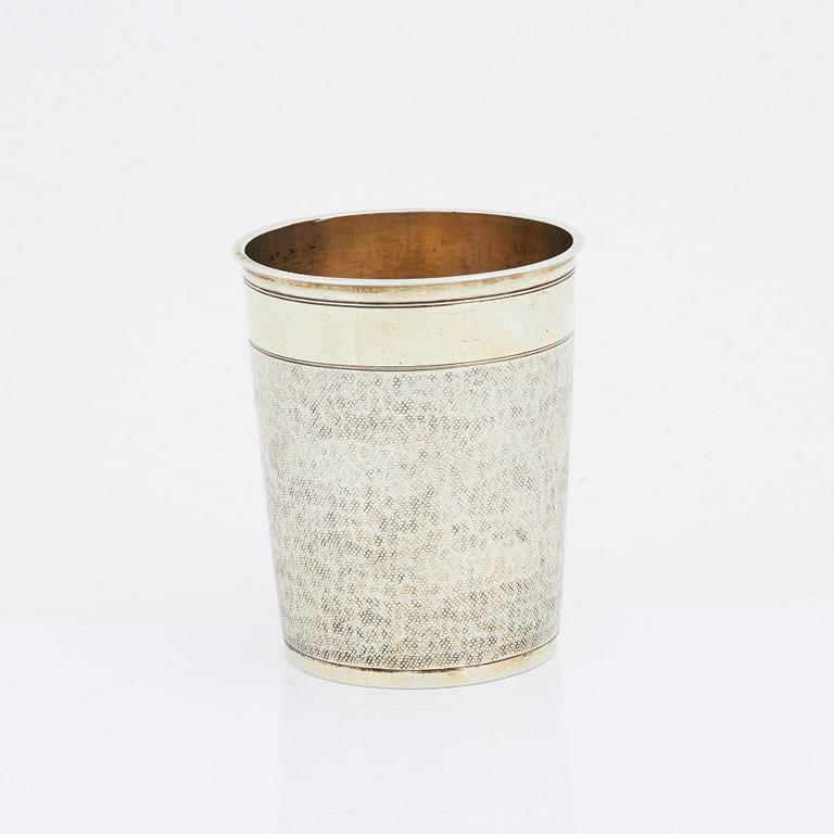 A German late 17th century, parcel-gilt silver beaker, marks of Jeremias Busch, 1697-1699 Augsburg.