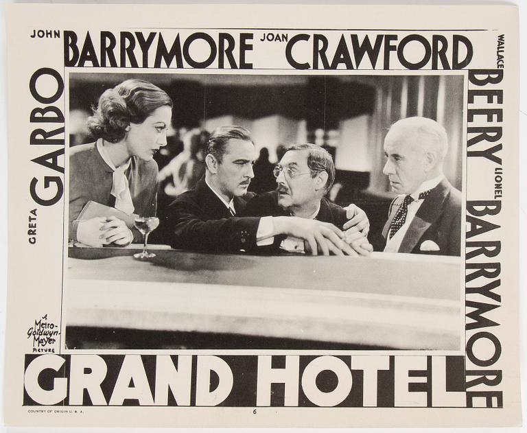 LOBBYCARD, 8 st, "Grand hotel", film med Greta Garbo, från tidigt 1950-tal, MGM.