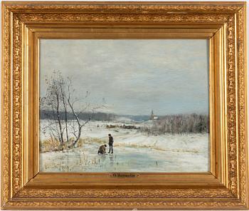 Olof Hermelin, Winter landscape with figures on ice.