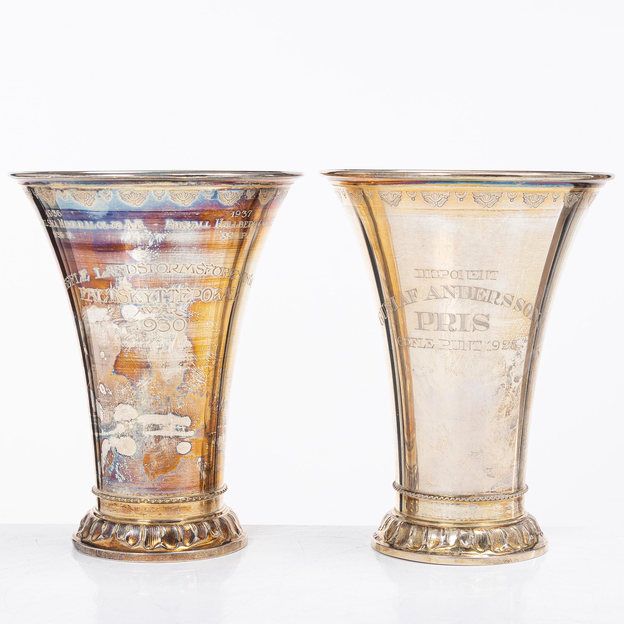 Guldsmedsaktiebolaget (GAB), Cups, a pair, silver, Stockholm 1927 and 1933.