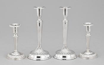 LJUSSTAKAR, 2 par, silver, bl a Anders Lundqvist, Stockholm 1836.