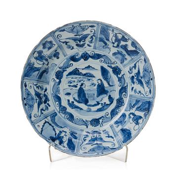 954. A blue and white kraak dish, Ming dynasty, late Wanli/1630's.