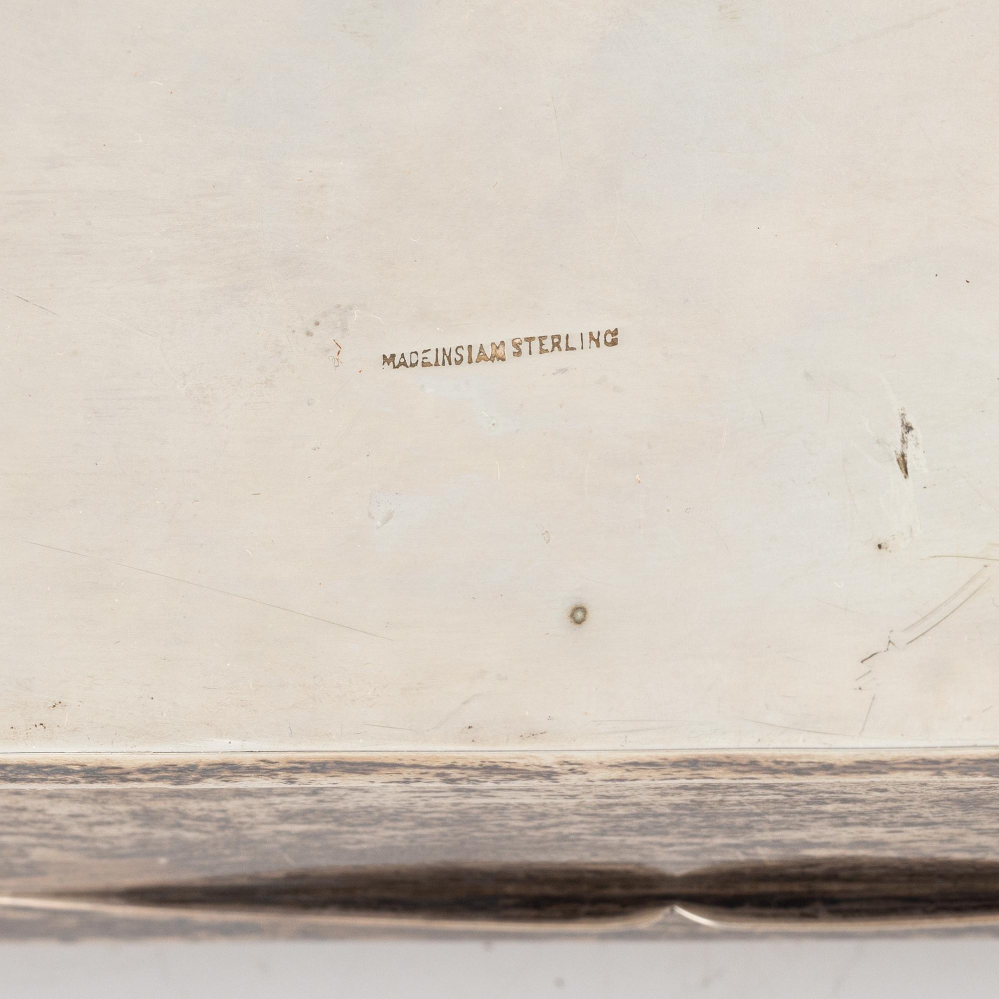 Skrin med lock, silver och trä. Stämplat Made in Siam, Stering.