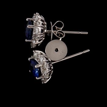 ÖRHÄNGEN, ett par, 18k vitguld med 24 briljantslipade diamanter, tot 0.60 ct samt 2 blå safirer, tot 1.58 ct. Vikt 3 g.