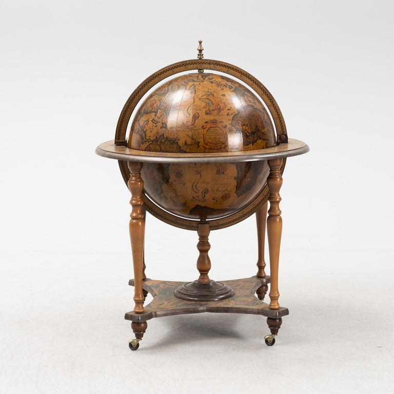 A globe drinking cabinet, late 20th Century.