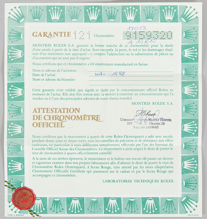 Rolex, Oysterquartz, Datejust, "Diamond Dial", wristwatch, 36 mm.