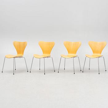 Arne Jacobsen, stolar, 4 st "Sjuan", Fritz Hansen, Danmark, 1998.